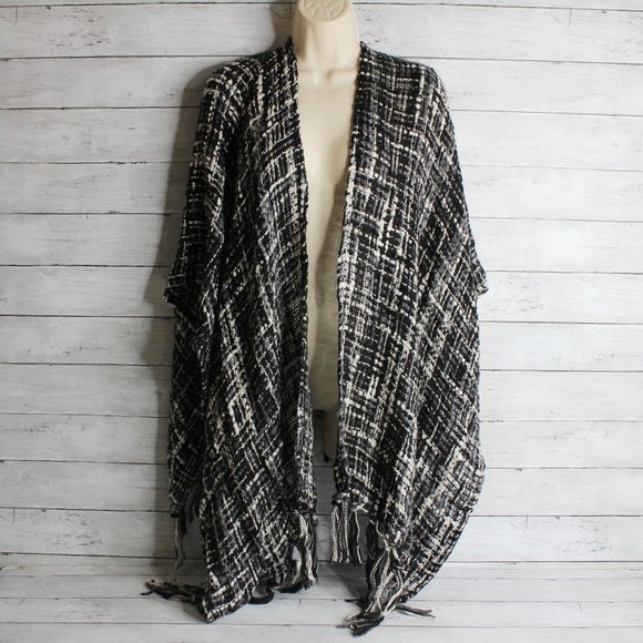 Apt. 9 Women's Sweater Knit Shawl Coat Wrap One Size Gray Black Ivory - Picture 4 of 6